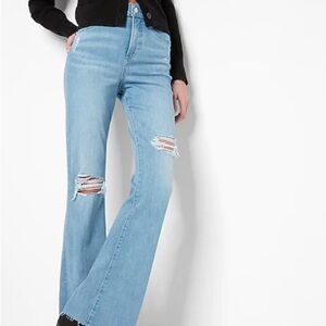 Like new Express Flare High Rise light wash jeans with holes